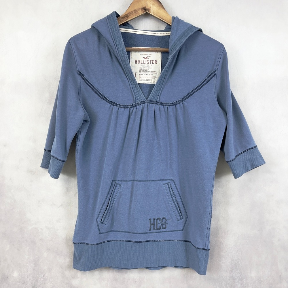 Hollister Blue Hooded 3/4 Sleeve Sweatshirt